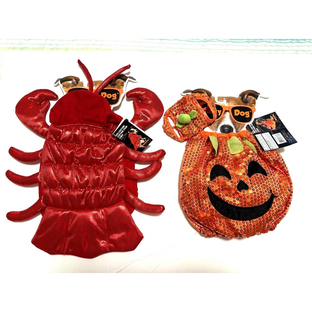 Party Dog Size XS Sequin Pumpkin Lobster Costumes Lot of 2 NEW